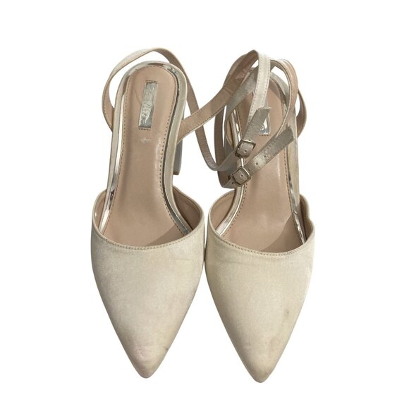 Be Mine women Size 7 Beige Block Heel Pointed Toe ankle wraparound strap Shoes - Picture 1 of 7